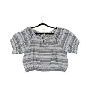 Madewell Jacquard Keyhole Crop Top Blue White Striped Blouse‎ XL NWT